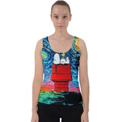 Red House Dog Cartoon Starry Night Velvet Tank Top by Modalart