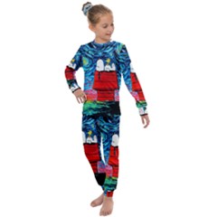 Red House Dog Cartoon Starry Night Kids  Long Sleeve Set 