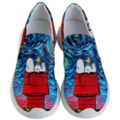 Red House Dog Cartoon Starry Night Women s Lightweight Slip Ons by Modalart