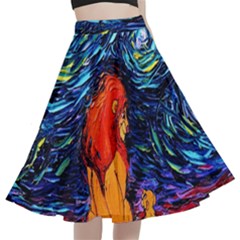 Lion Art Starry Night Van Gogh A-line Full Circle Midi Skirt With Pocket by Modalart