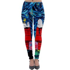 Red House Dog Cartoon Starry Night Lightweight Velour Leggings by Modalart