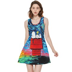 Red House Dog Cartoon Starry Night Inside Out Reversible Sleeveless Dress by Modalart