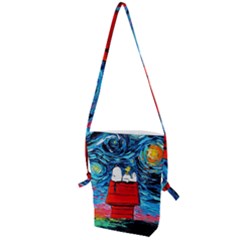 Red House Dog Cartoon Starry Night Folding Shoulder Bag by Modalart