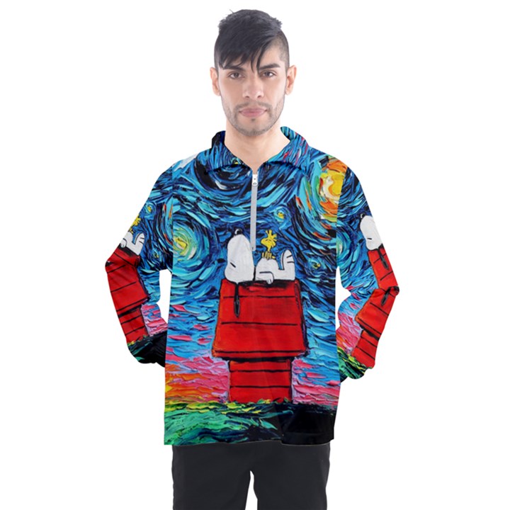 Red House Dog Cartoon Starry Night Men s Half Zip Pullover