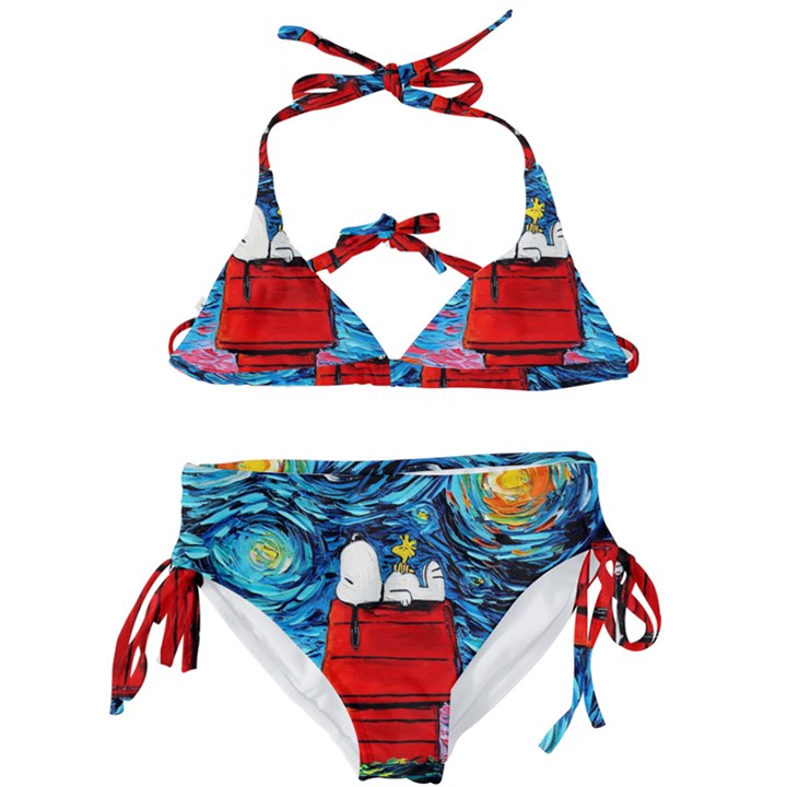 Red House Dog Cartoon Starry Night Kids  Classic Bikini Set