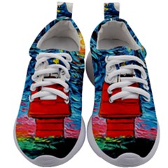 Red House Dog Cartoon Starry Night Kids Athletic Shoes by Modalart