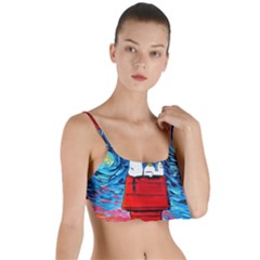 Red House Dog Cartoon Starry Night Layered Top Bikini Top  by Modalart