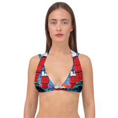 Red House Dog Cartoon Starry Night Double Strap Halter Bikini Top by Modalart