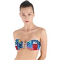 Red House Dog Cartoon Starry Night Twist Bandeau Bikini Top View1