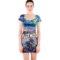 Hollywood Art Starry Night Van Gogh Short Sleeve Bodycon Dress by Modalart