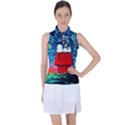 Red House Dog Cartoon Starry Night Women s Sleeveless Polo T-Shirt View1