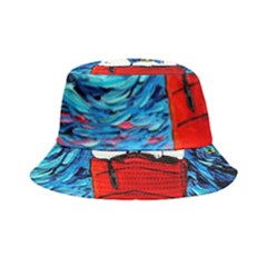 Red House Dog Cartoon Starry Night Bucket Hat by Modalart