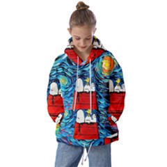 Red House Dog Cartoon Starry Night Kids  Oversized Hoodie