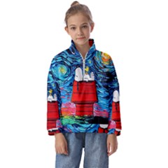 Red House Dog Cartoon Starry Night Kids  Half Zip Hoodie