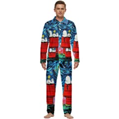 Red House Dog Cartoon Starry Night Men s Long Sleeve Velvet Pocket Pajamas Set by Modalart