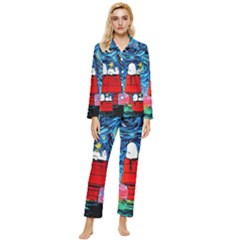 Red House Dog Cartoon Starry Night Womens  Long Sleeve Velvet Pocket Pajamas Set by Modalart