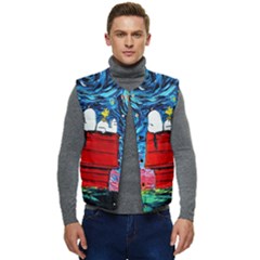 Red House Dog Cartoon Starry Night Men s Button Up Puffer Vest	