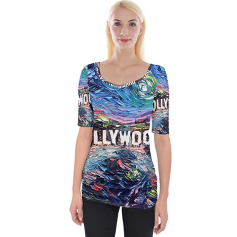 Hollywood Art Starry Night Van Gogh Wide Neckline T-shirt by Modalart