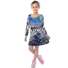 Hollywood Art Starry Night Van Gogh Kids  Long Sleeve Velvet Dress