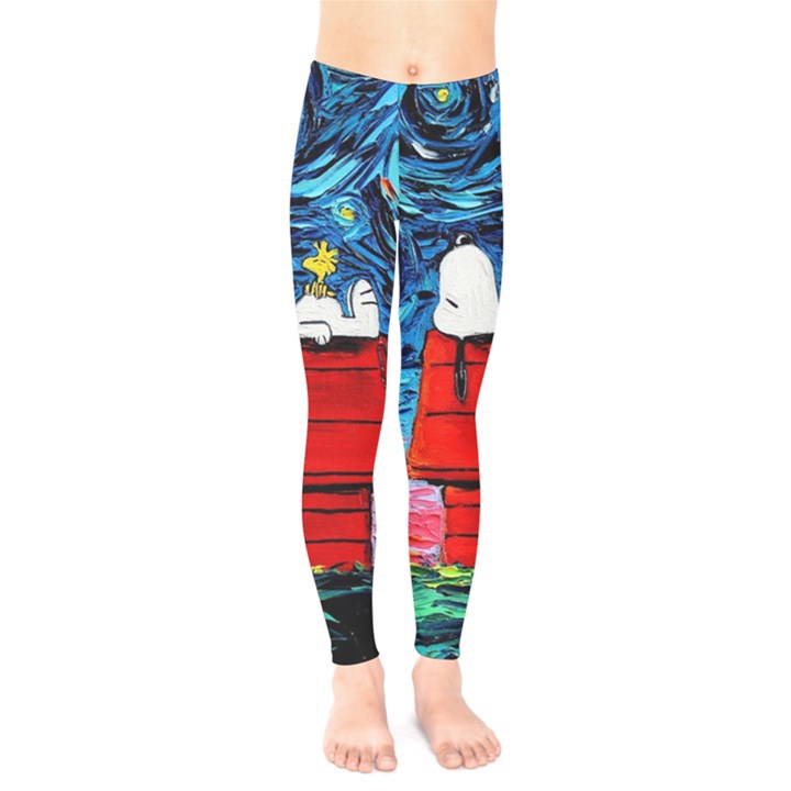 Red House Dog Cartoon Starry Night Kids  Classic Winter Leggings