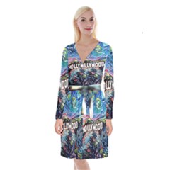 Hollywood Art Starry Night Van Gogh Long Sleeve Velvet Front Wrap Dress by Modalart