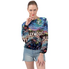 Hollywood Art Starry Night Van Gogh Banded Bottom Chiffon Top by Modalart