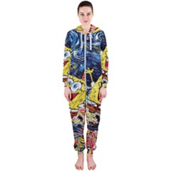 Art Cartoon Starry Night Van Gogh Hooded Jumpsuit (ladies)