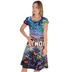 Hollywood Art Starry Night Van Gogh Classic Short Sleeve Dress by Modalart