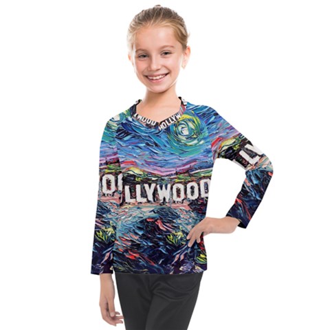 Hollywood Art Starry Night Van Gogh Kids  Long Mesh T-shirt by Modalart