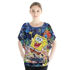 Art Cartoon Starry Night Van Gogh Batwing Chiffon Blouse