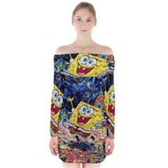 Art Cartoon Starry Night Van Gogh Long Sleeve Off Shoulder Dress by Modalart