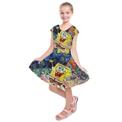 Art Cartoon Starry Night Van Gogh Kids  Short Sleeve Dress by Modalart