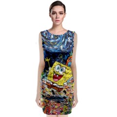 Art Cartoon Starry Night Van Gogh Sleeveless Velvet Midi Dress