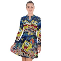 Art Cartoon Starry Night Van Gogh Long Sleeve Panel Dress by Modalart