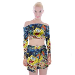 Art Cartoon Starry Night Van Gogh Off Shoulder Top With Mini Skirt Set by Modalart