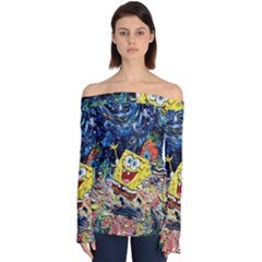 Art Cartoon Starry Night Van Gogh Off Shoulder Long Sleeve Top by Modalart