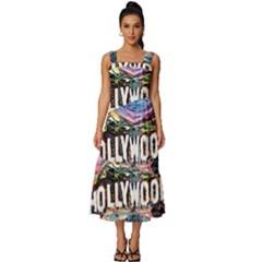 Hollywood Art Starry Night Van Gogh Square Neckline Tiered Midi Dress by Modalart