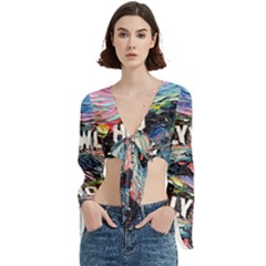 Hollywood Art Starry Night Van Gogh Trumpet Sleeve Cropped Top