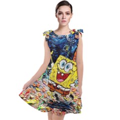 Art Cartoon Starry Night Van Gogh Tie Up Tunic Dress by Modalart