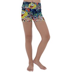 Art Cartoon Starry Night Van Gogh Kids  Lightweight Velour Yoga Shorts by Modalart