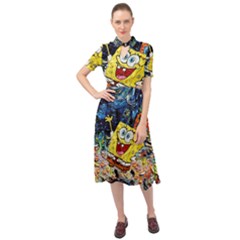 Art Cartoon Starry Night Van Gogh Keyhole Neckline Chiffon Dress by Modalart