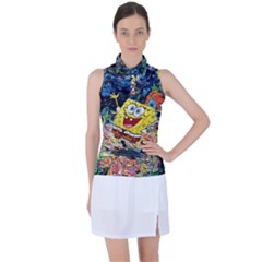 Art Cartoon Starry Night Van Gogh Women s Sleeveless Polo T-shirt by Modalart