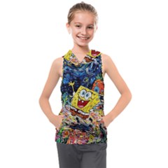 Art Cartoon Starry Night Van Gogh Kids  Sleeveless Hoodie by Modalart