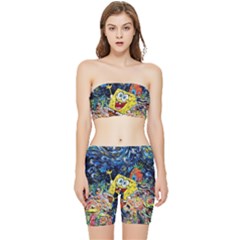 Art Cartoon Starry Night Van Gogh Stretch Shorts And Tube Top Set by Modalart