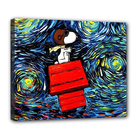 Dog Flying House Cartoon Starry Night Vincent Van Gogh Parody Deluxe Canvas 24  X 20  (stretched) by Modalart