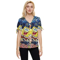 Art Cartoon Starry Night Van Gogh Bow Sleeve Button Up Top by Modalart