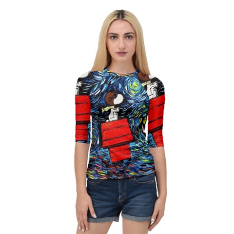 Dog Flying House Cartoon Starry Night Vincent Van Gogh Parody Quarter Sleeve Raglan T-shirt by Modalart