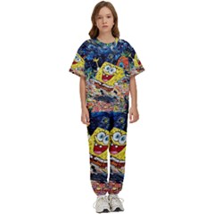 Art Cartoon Starry Night Van Gogh Kids  T-shirt And Pants Sports Set by Modalart