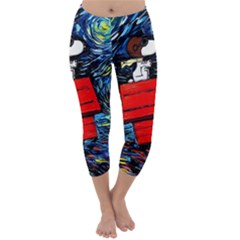 Dog Flying House Cartoon Starry Night Vincent Van Gogh Parody Capri Winter Leggings 