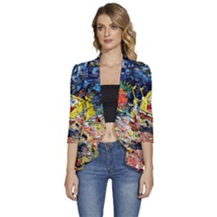 Art Cartoon Starry Night Van Gogh Women s 3/4 Sleeve Ruffle Edge Open Front Jacket